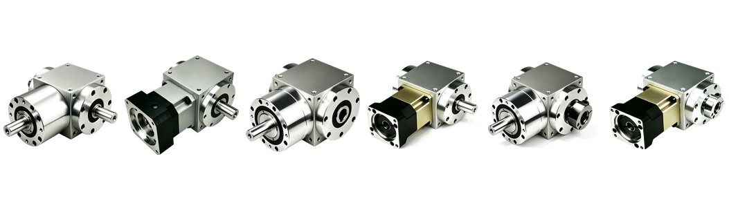 SJP series spiral bevel gearboxes in six configurations: dual shaft, hollow shaft, and gearmotor versions